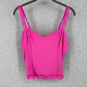 Victorias Secret Womens Adjustable Lace Trim Crop Cami Top Size L Hot Pink NEW